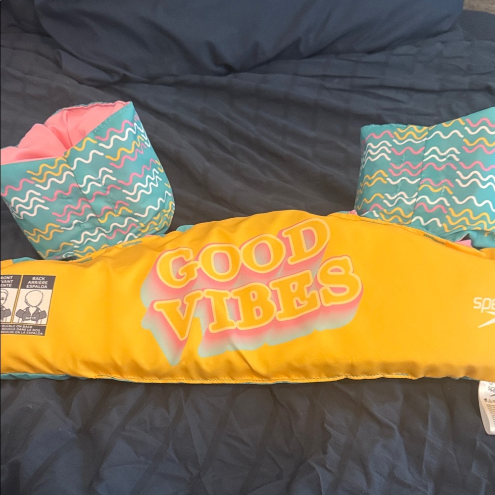 Speedo Yellow Swim Vest with Colorful Waves